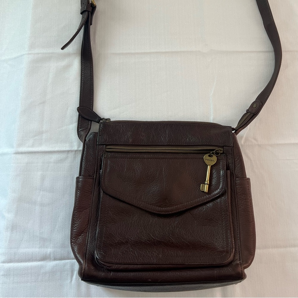 Vintage Fossil Brown Genuine Leather Crossbody Bag Purse Organizer Pockets 75082